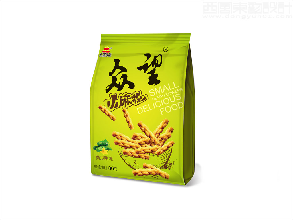 湖北眾望科工貿(mào)有限公司眾望黃瓜甜味小麻花休閑食品包裝袋設(shè)計(jì)