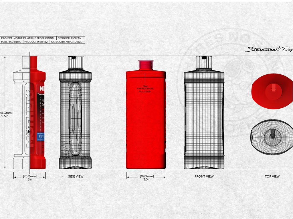 美國(guó)MOTHERS汽車(chē)美容護(hù)理產(chǎn)品包裝設(shè)計(jì)之瓶型設(shè)計(jì)圖